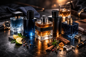 Luksusowe perfumy męskie 2026 w eleganckiej aranżacji z akcesoriami na Dzień Mężczyz